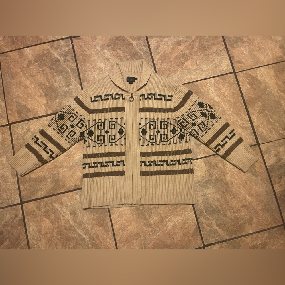 Pendleton westerly full zip Aztec knit sweater cream extra large